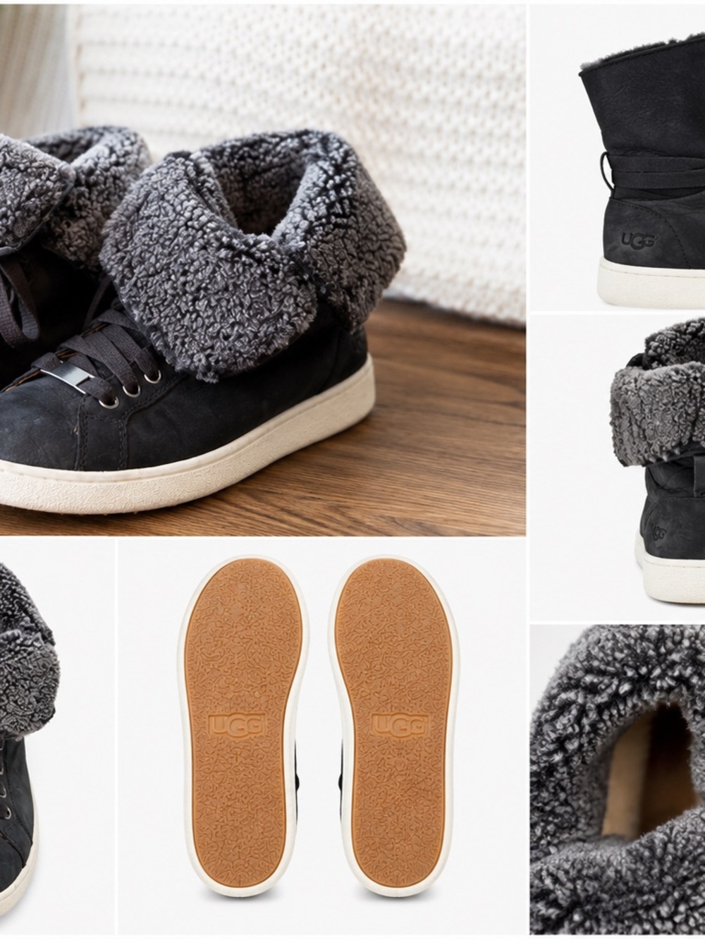 UGG Women's Black Fold-Over Shearling High-Top Sneakers